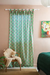 Taffy Pink Florals on Laurel Green Block Print Single Curtain