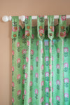 Taffy Pink Florals on Laurel Green Block Print Single Curtain