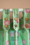 Taffy Pink Florals on Laurel Green Block Print Single Curtain