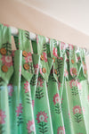 Taffy Pink Florals on Laurel Green Block Print Single Curtain