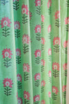 Taffy Pink Florals on Laurel Green Block Print Single Curtain