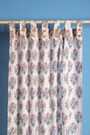 Lilac & Mustard Florals on White Block Print Single Curtain