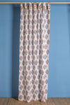 Lilac & Mustard Florals on White Block Print Single Curtain