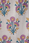 Lilac & Mustard Florals on White Block Print Single Curtain