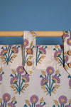 Lilac & Mustard Florals on White Block Print Single Curtain