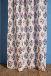 Lilac & Mustard Florals on White Block Print Single Curtain