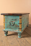 Blue Reclaimed Wooden Chest with Brass Trim