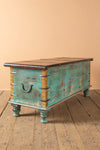 Blue Reclaimed Wooden Chest with Brass Trim