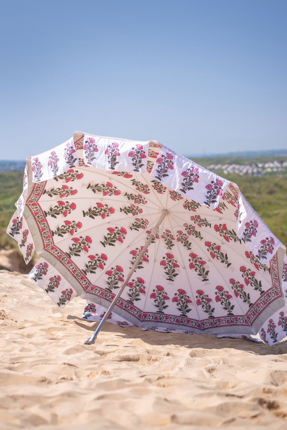 Blush Pink Floral on White Cotton Parasol