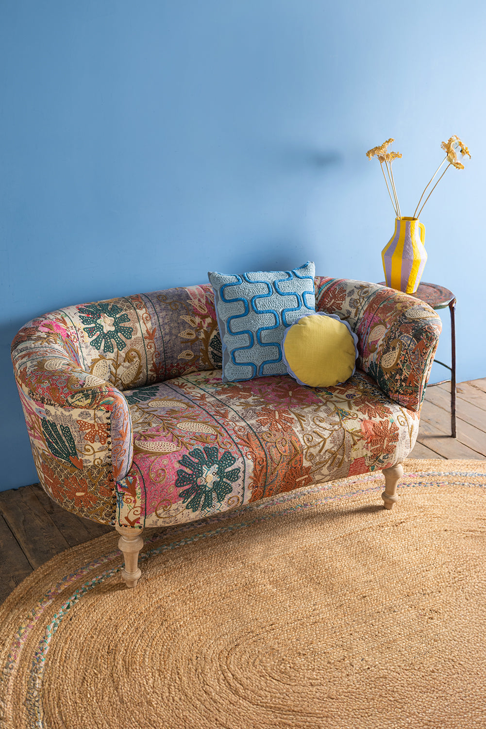 Embroidered Kantha Panelled Cocktail Sofa - 02