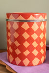 Red & Pink Harlequin Storage Tin