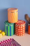 Red & Pink Harlequin Storage Tin