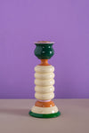 Cream & Green Hand Painted Wooden Candle Holder