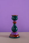 Green & Purple Hand Painted Wooden Candle Holder