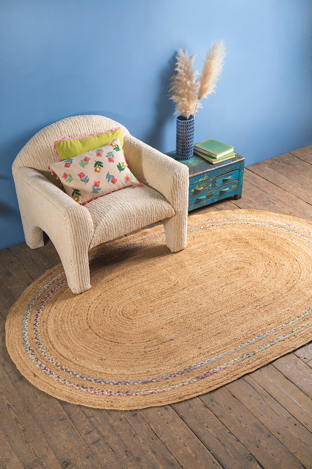 Jute & Pastel Large Oval Rug