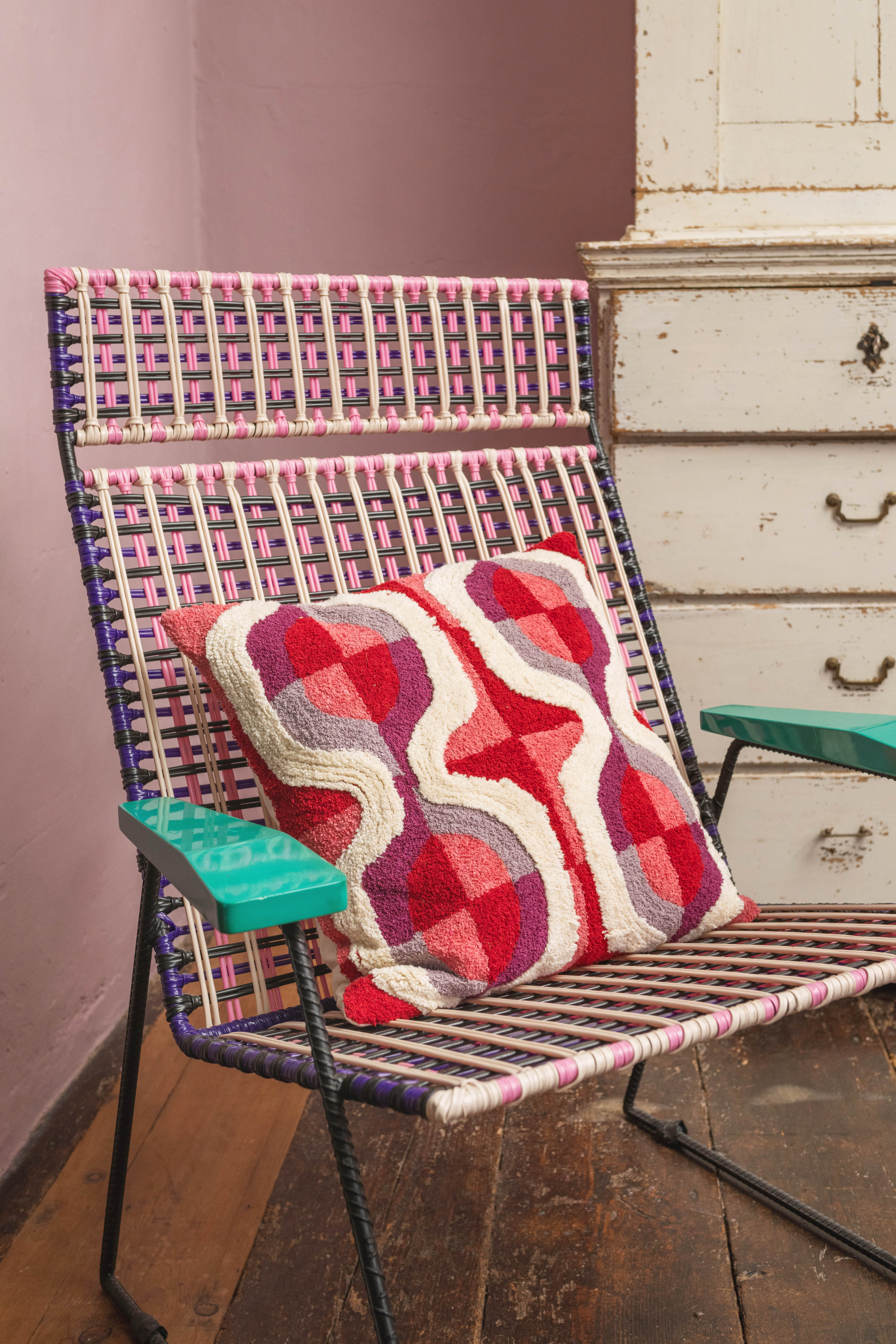 Geometric Tufted Pink & Purple Cushion Cover