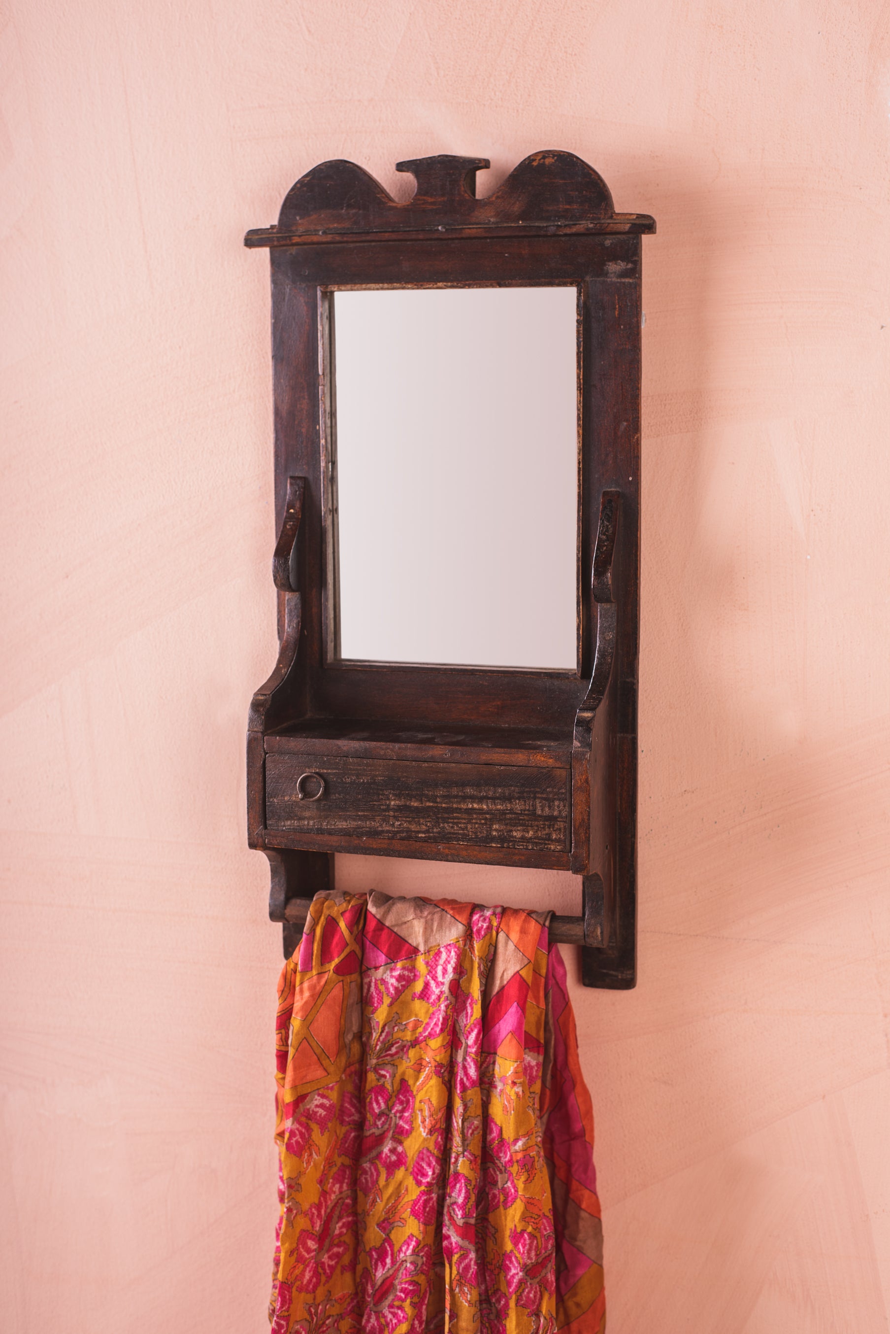 Wooden Vintage Wall Mirror <p>W:28cm D:10cm H:54cm </p>