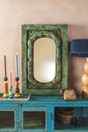 Green Carved Vintage Wall Mirror <p>W:60cm D:6cm H:92cm </p>