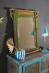 Green & Yellow Vintage Carved Mirror <p>W:75cm D:9cm H:88cm </p>