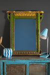 Green & Yellow Vintage Carved Mirror <p>W:75cm D:9cm H:88cm </p>