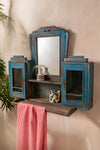 Vintage Blue Wall Mirror with Cabinets <p>W:72cm D:16cm H:61cm </p>