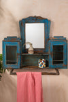 Vintage Blue Wall Mirror with Cabinets <p>W:72cm D:16cm H:61cm </p>