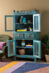 Blue Vintage Glazed Scalloped Top Cabinet