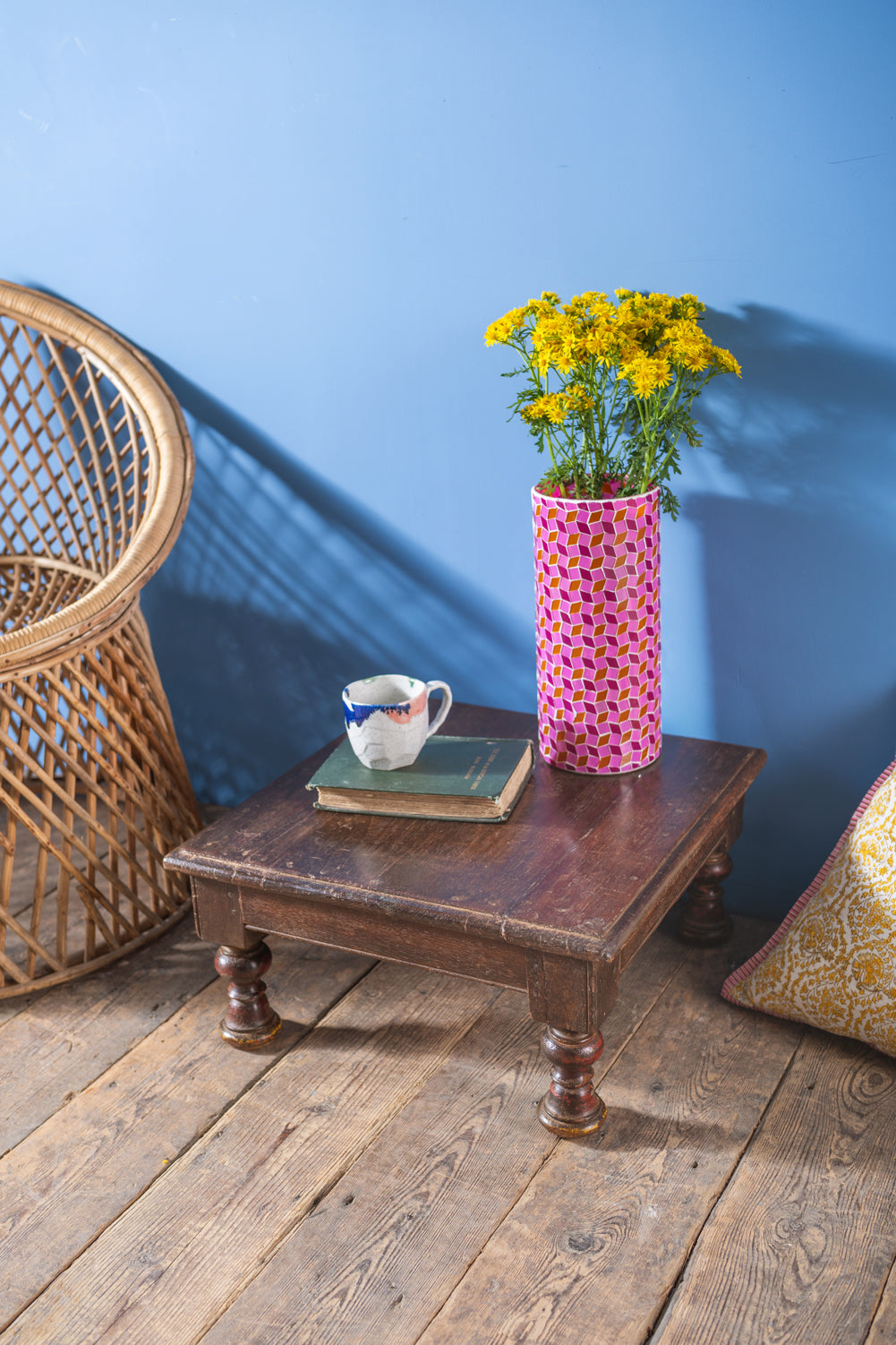 Dark Vintage Wooden Bajot Table <p>W:47cm D:47cm H:23cm </p>