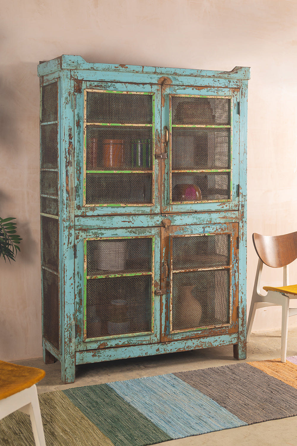 Vintage Blue Jali Cupboard <p>W:125cm D:44cm H:184cm </p>