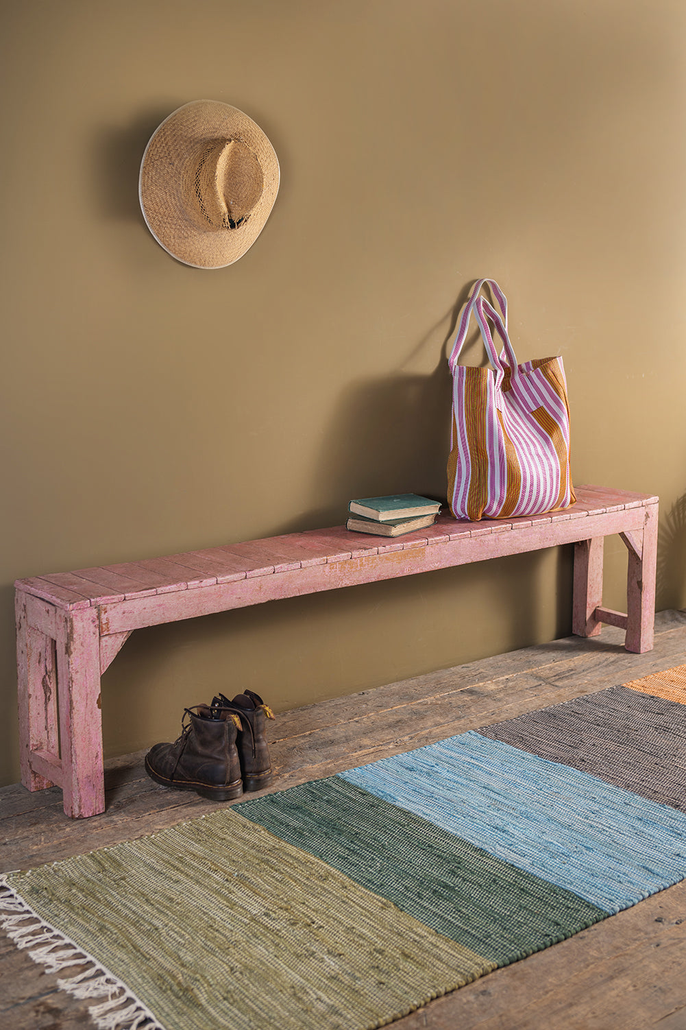 Pink Vintage Wooden Bench <p>W:183cm D:25cm H:46cm </p>