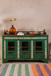 Green Vintage Sideboard with Tiles <p>W:170cm D:52cm H:127cm </p>