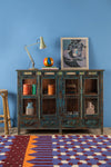 Vintage Blue Display Sideboard with Tiles <p>W:154cm D:43cm H:114cm </p>