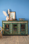 Green Vintage Sideboard with Tiles <p>W:175cm D:38cm H:101cm </p>