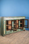 Green Vintage Sideboard with Tiles <p>W:175cm D:38cm H:101cm </p>