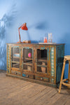 Blue & Yellow Vintage Sideboard with Tiles <p>W:165cm D:49cm H:100cm </p>