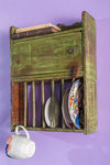 Vintage Green Kitchenware Wall Rack <p>W:30cm D:11cm H:39.5cm </p>