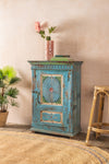 Carved Vintage Blue Side Cupboard <p>W:73cm D:36cm H:108cm </p>