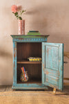 Carved Vintage Blue Side Cupboard <p>W:73cm D:36cm H:108cm </p>