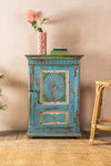 Carved Vintage Blue Side Cupboard <p>W:73cm D:36cm H:108cm </p>