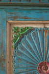 Carved Vintage Blue Side Cupboard <p>W:73cm D:36cm H:108cm </p>