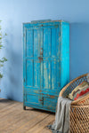 Blue Vintage Wooden Almirah <p>W:76cm D:33cm H:158cm </p>