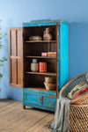 Blue Vintage Wooden Almirah <p>W:76cm D:33cm H:158cm </p>