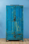 Blue Vintage Wooden Almirah <p>W:76cm D:33cm H:158cm </p>