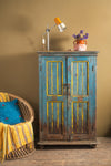 Vintage Blue & Yellow Wooden Cupboard <p>W:82cm D:46cm H:132cm </p>