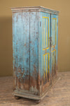 Vintage Blue & Yellow Wooden Cupboard <p>W:82cm D:46cm H:132cm </p>