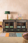 Black Vintage Sideboard with Tiles <p>W:213cm D:50cm H:110cm </p>