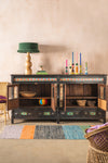 Black Vintage Sideboard with Tiles <p>W:213cm D:50cm H:110cm </p>