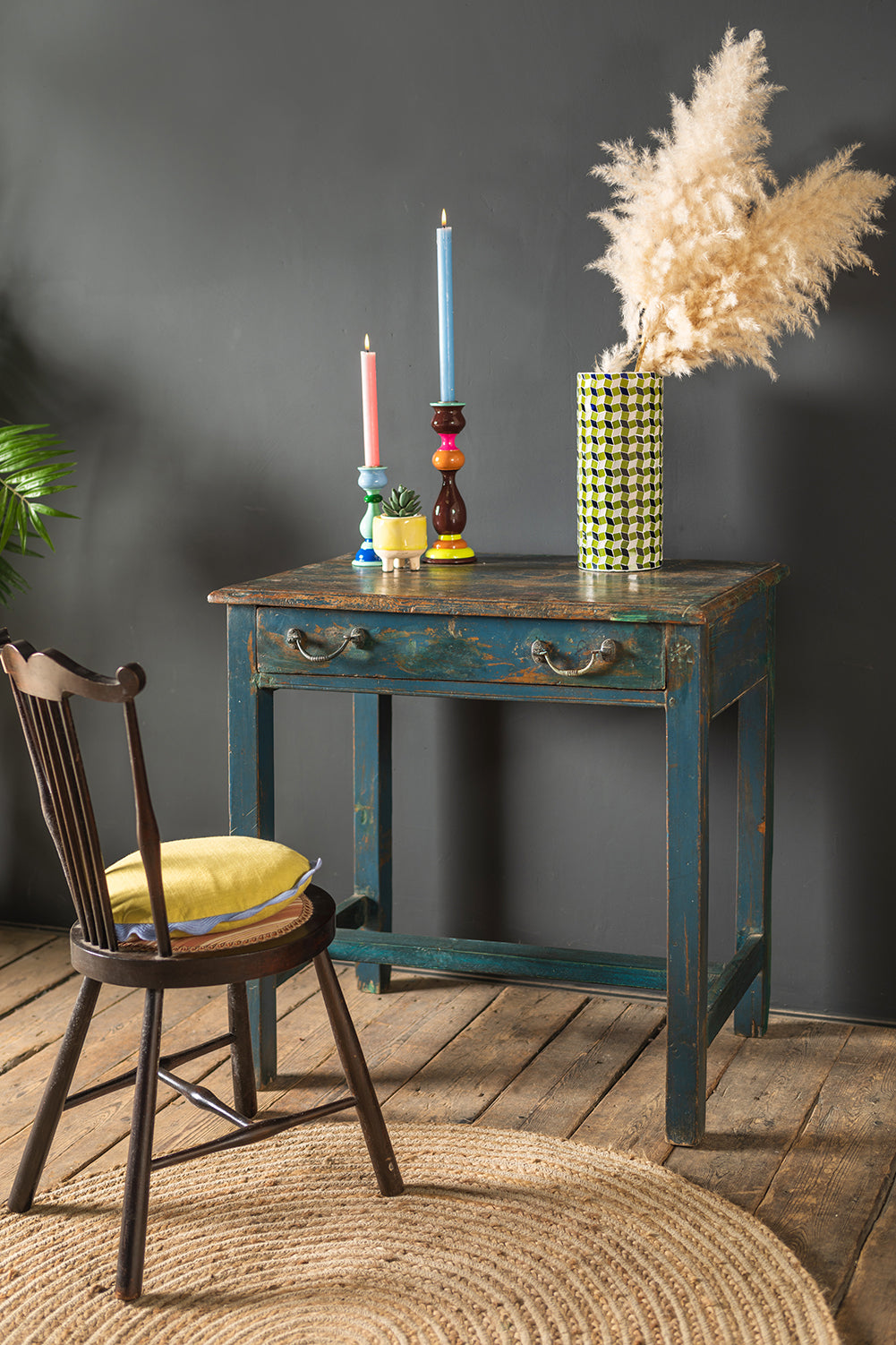 Vintage Dark Blue Hallway Table <p>W:76cm D:47cm H:77cm </p>