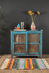 Vintage Light Blue Cabinet with Jali Mesh <p>W:94cm D:43cm H:88cm </p>