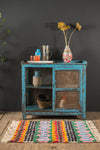 Vintage Light Blue Cabinet with Jali Mesh <p>W:94cm D:43cm H:88cm </p>